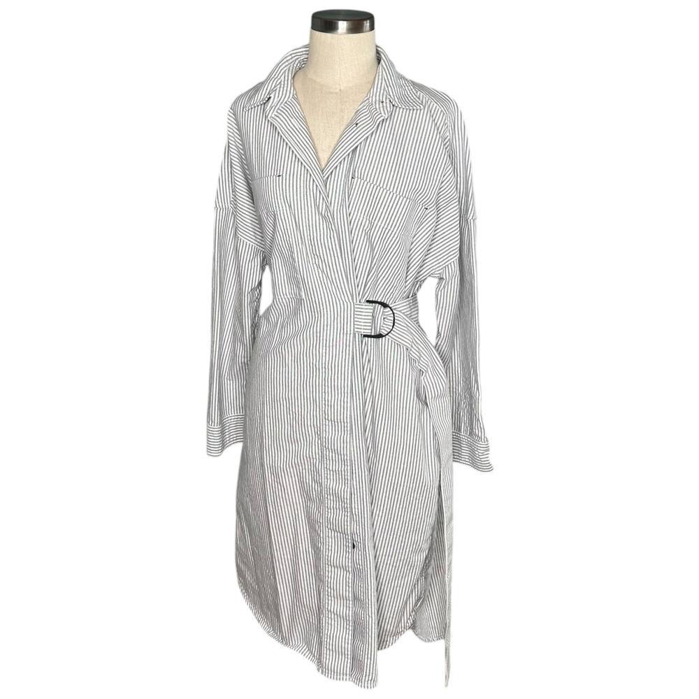 Everlane Pinstripe Belted Midi Dress - Black and White